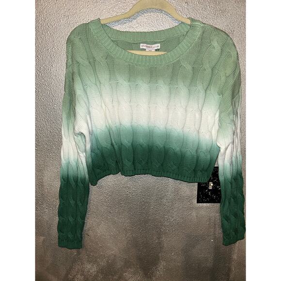 Sincerely Jules Green White Ombre Cable Knit Crop Sweater NWT Medium St Patricks - Picture 3 of 8